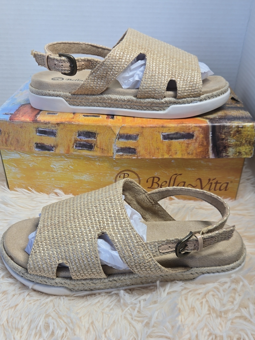 NWT Bella Vita Tan Woven Slingback Sandals for Women